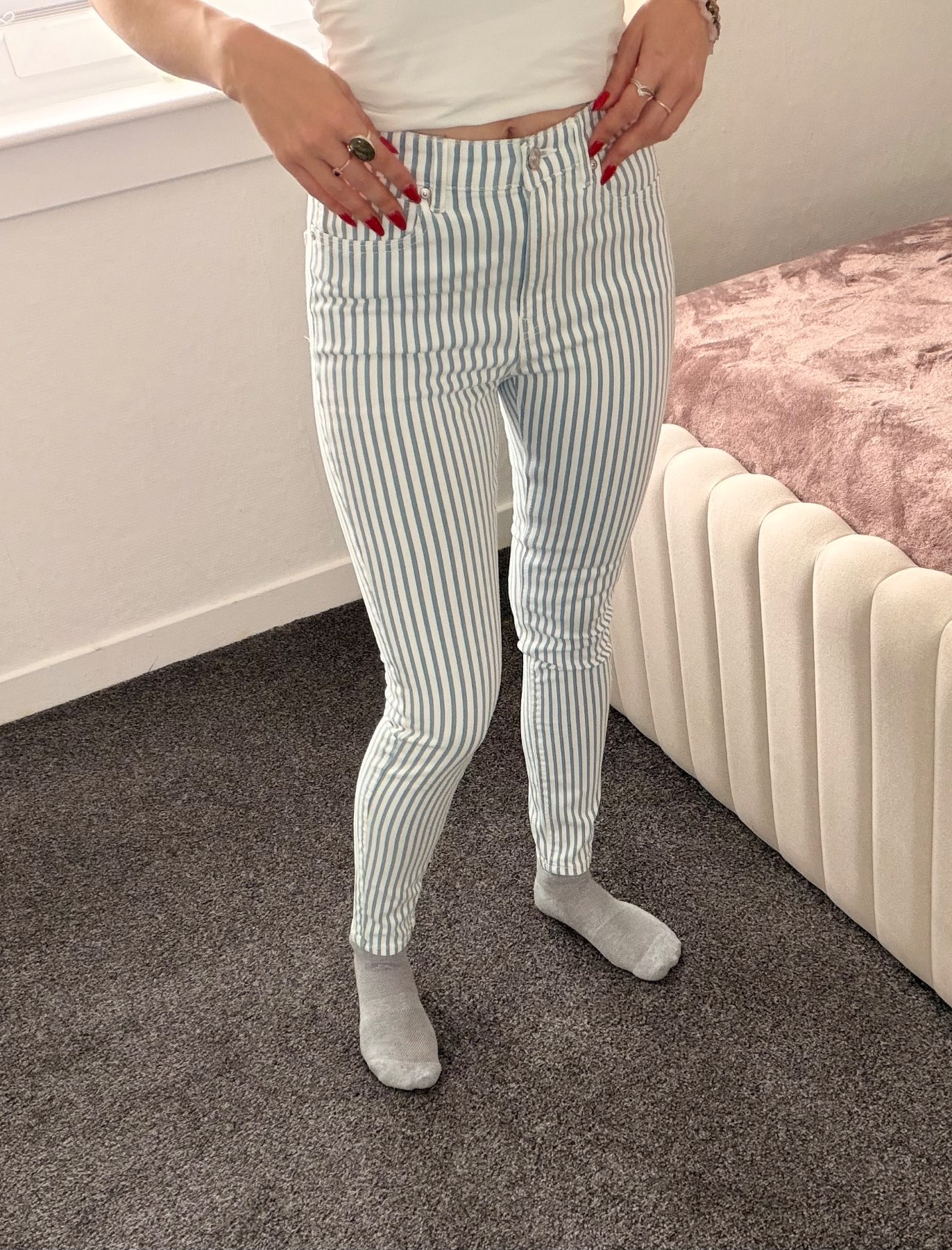 Stradivarius light blue/white stripped jeans UK10