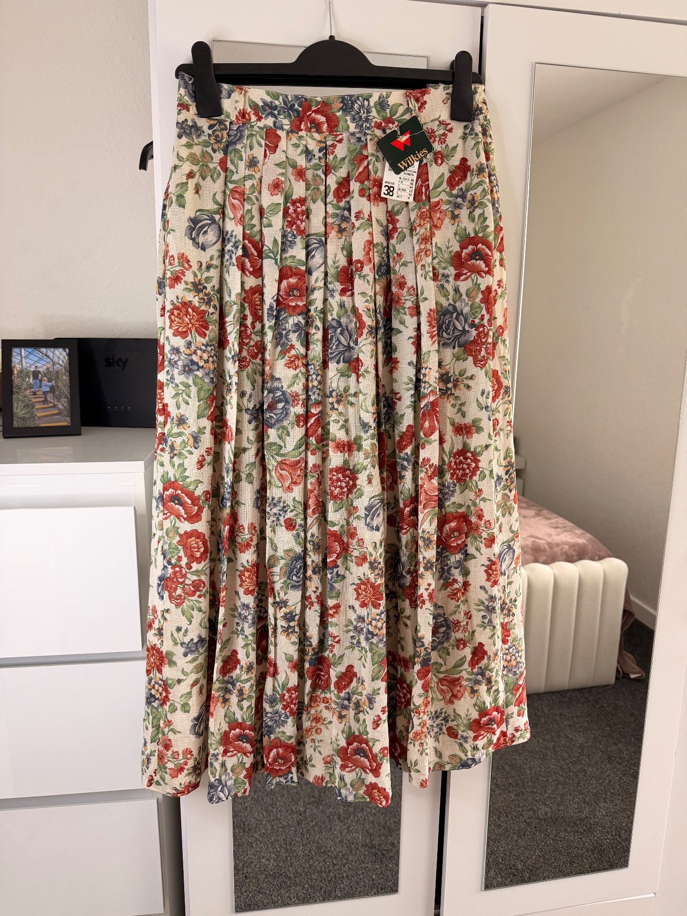 BNWT Vintage Wilkies Floral Pleated Midi Skirt UK 10 EU 38 Lined Viscose Linen