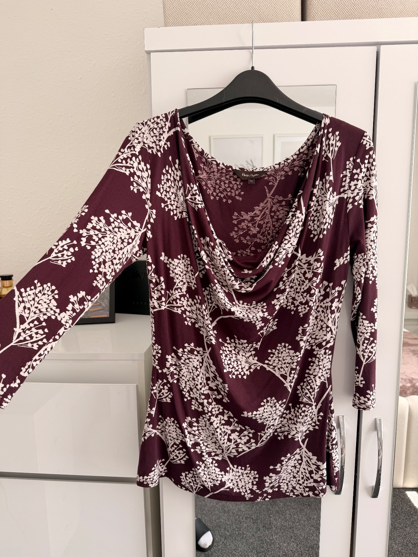 Phase Eight plum cowl neck 3/4 sleeves top UK10