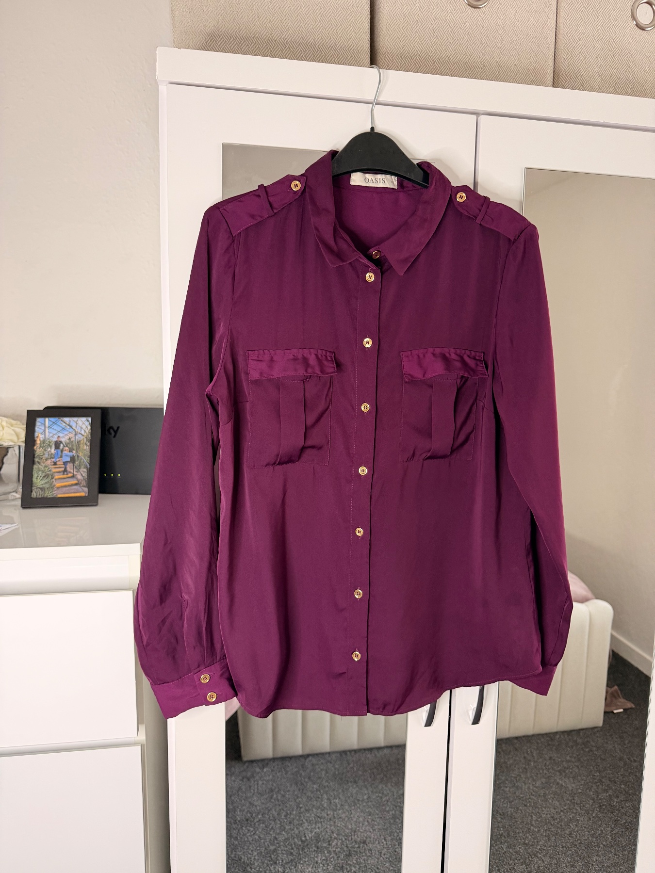 Oasis plum utility satin shirt UK12