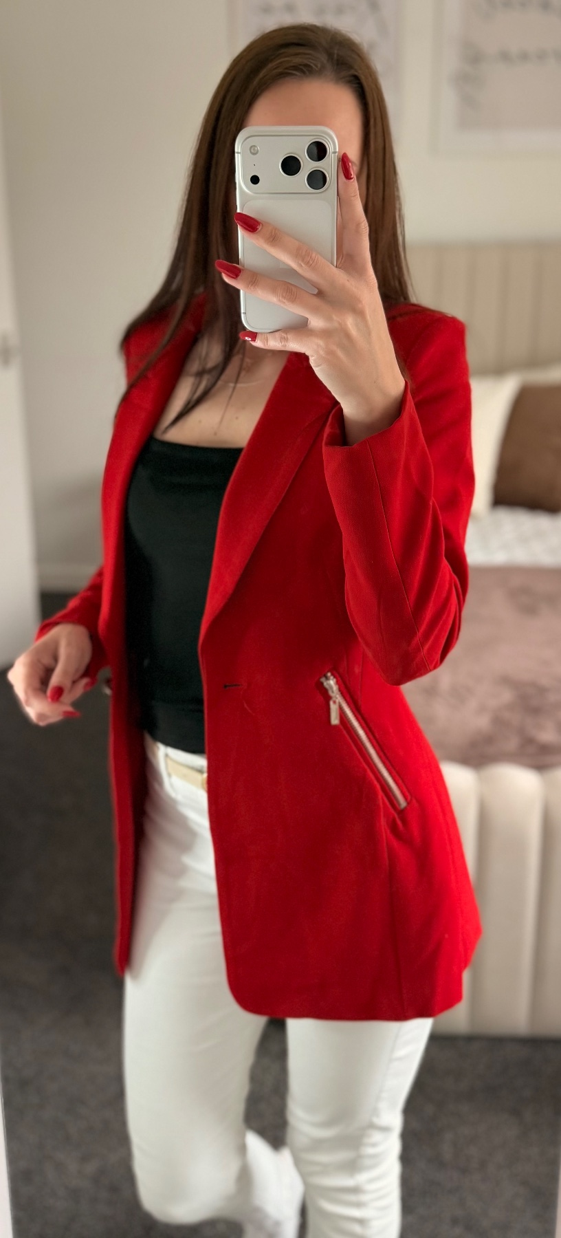 Attentif red mid length blazer Size Uk8