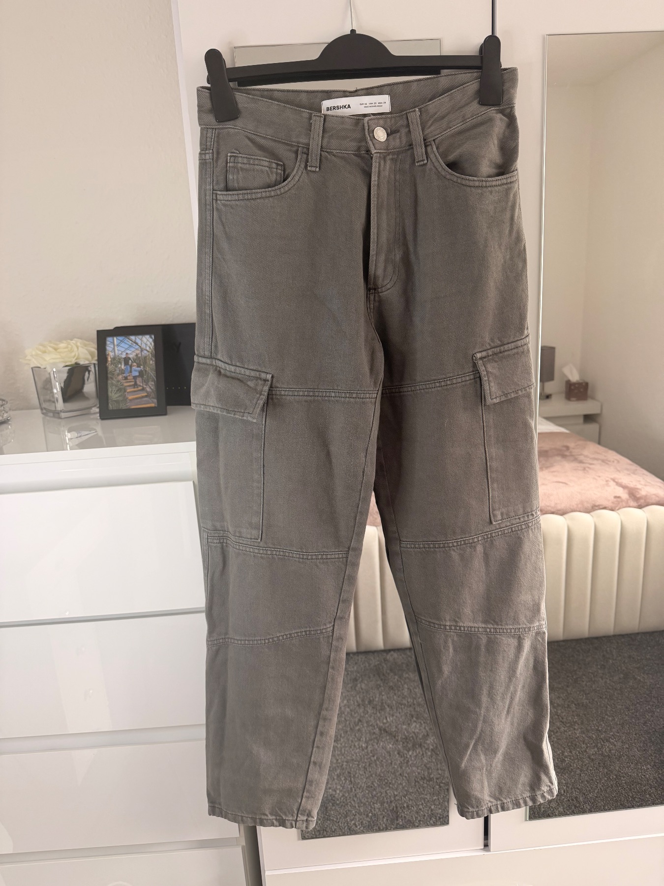 Bershka grey utility denim cargo jeans 36
