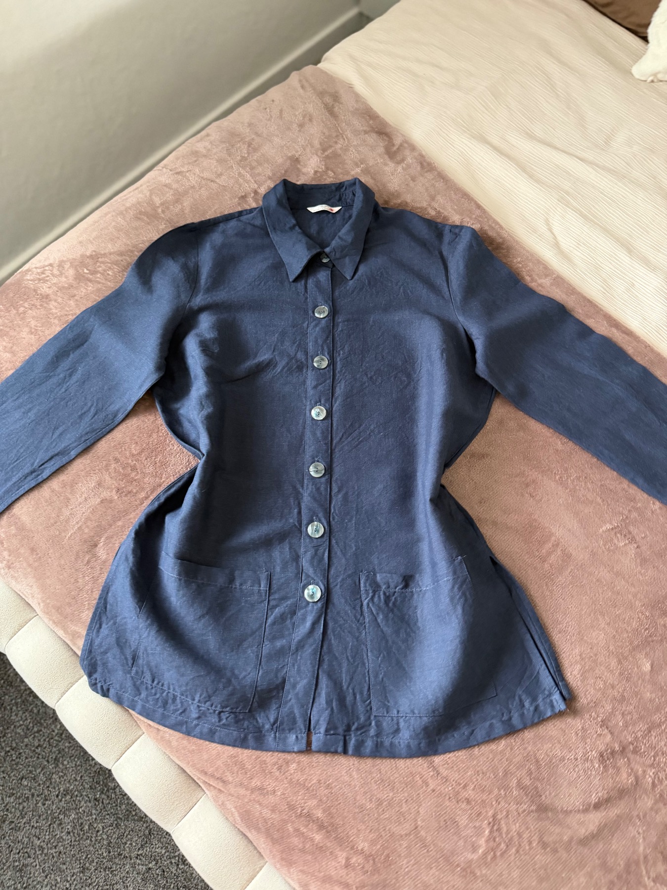 St. Michael Vintage M&S navy linen blend shirt UK16