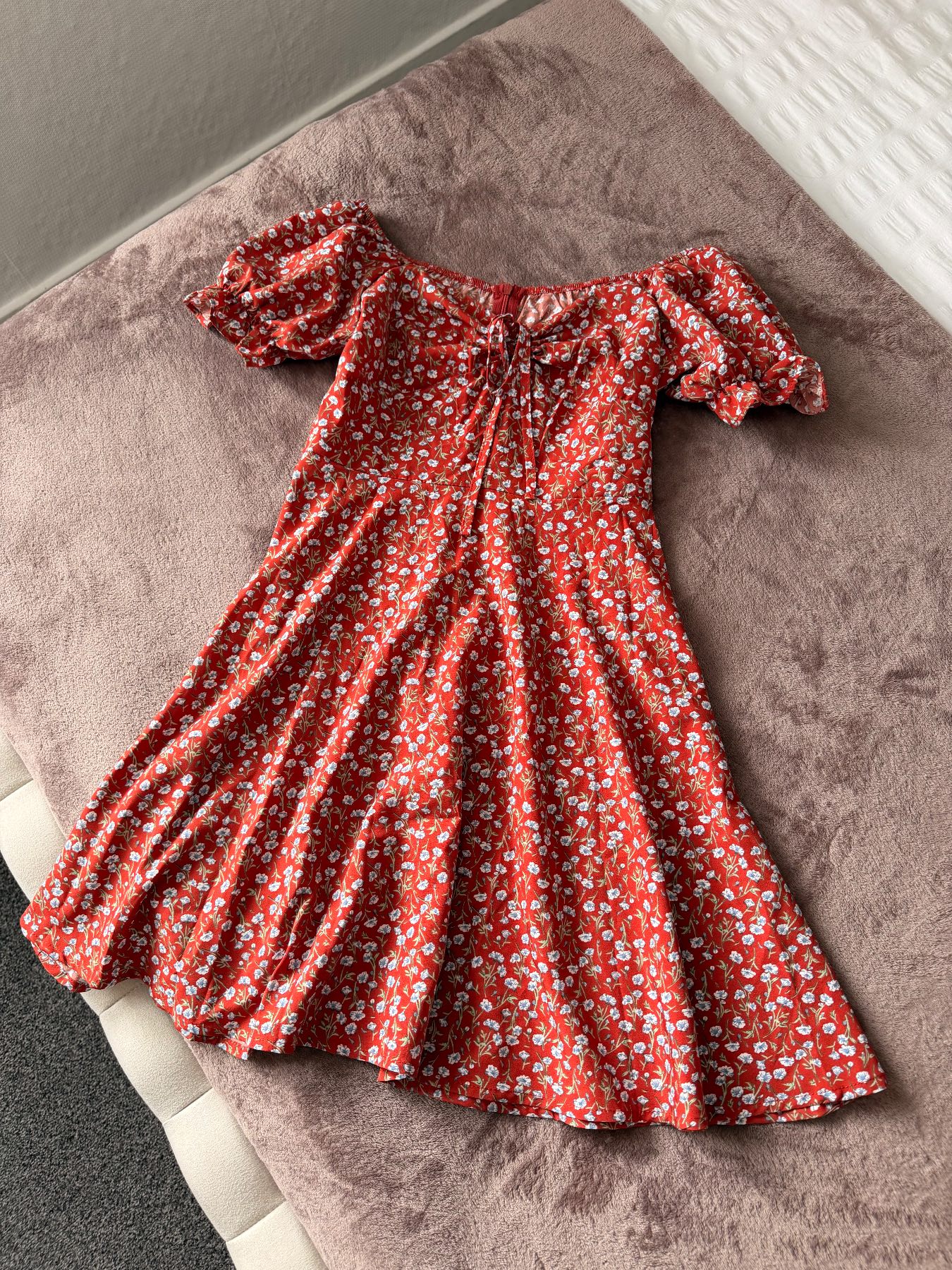 Rust floral midi milkmaid summer dress S