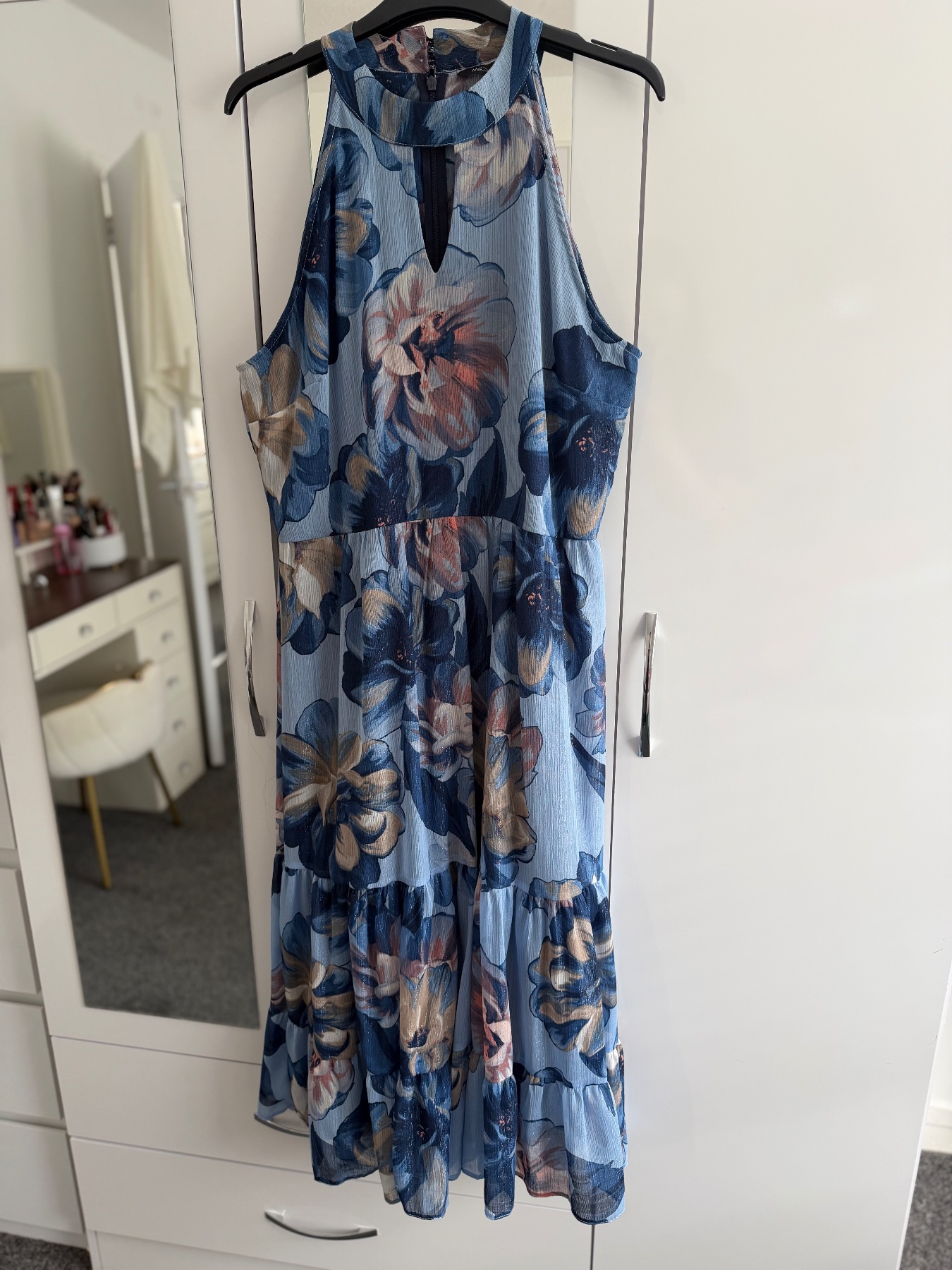 M&Co blue long summer dress Halter neck UK14