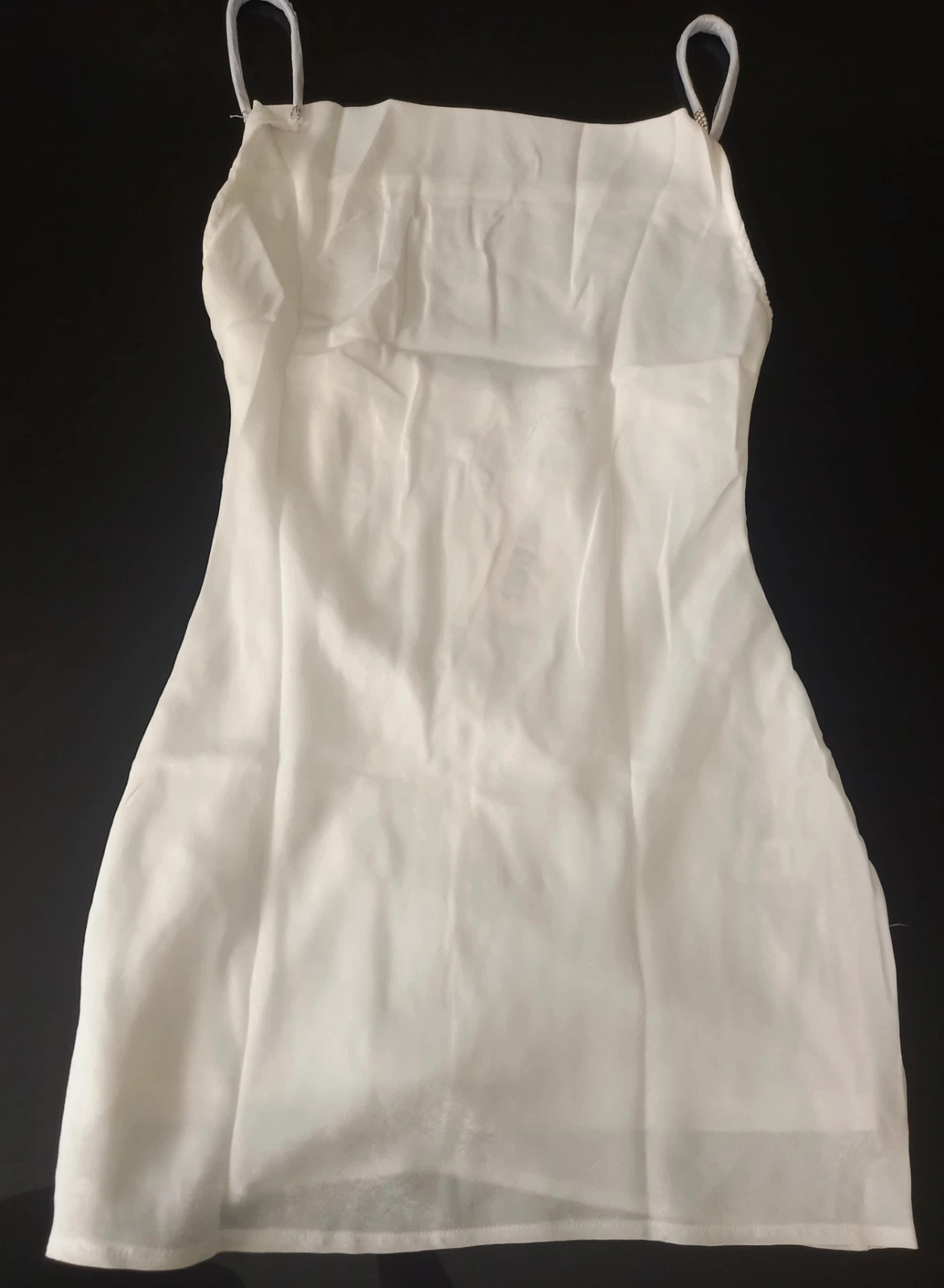 🍾 Saint Genies White Silk Satin Rhinestone Strap Party Dress ✨