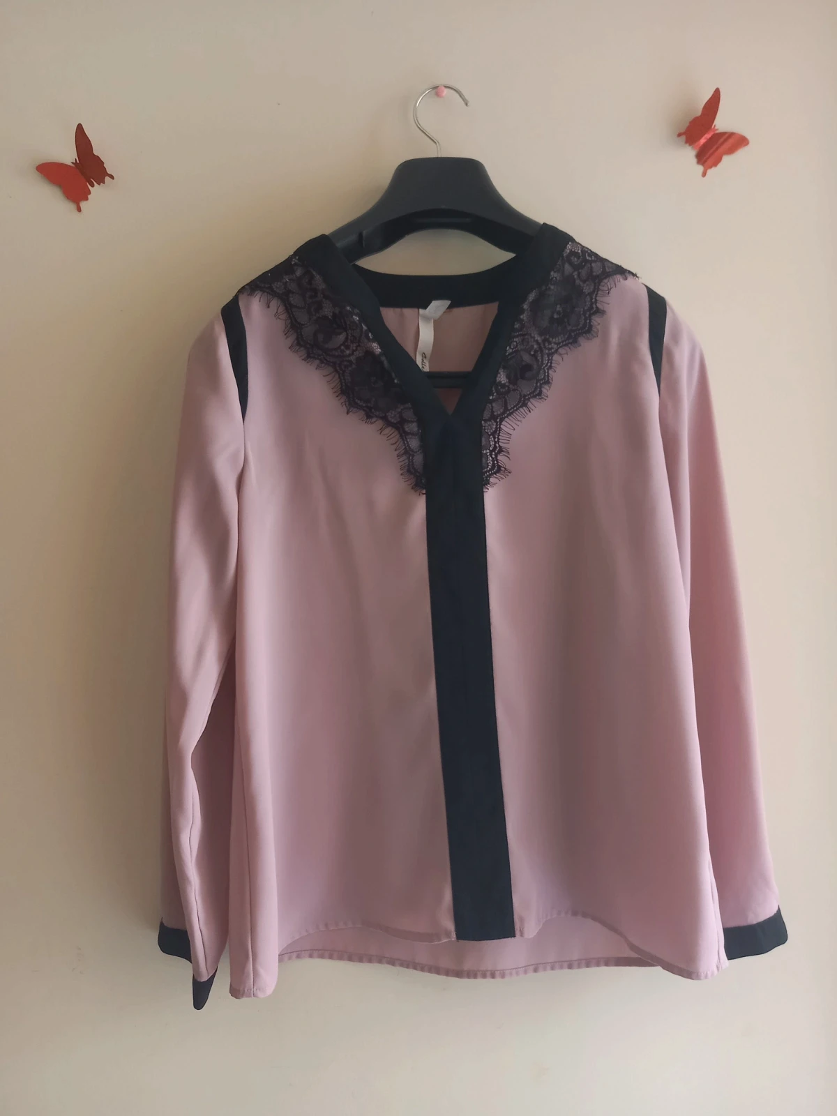 🌸 NY Collection Elegant Pink & Black Long Sleeve Chiffon Top ✨