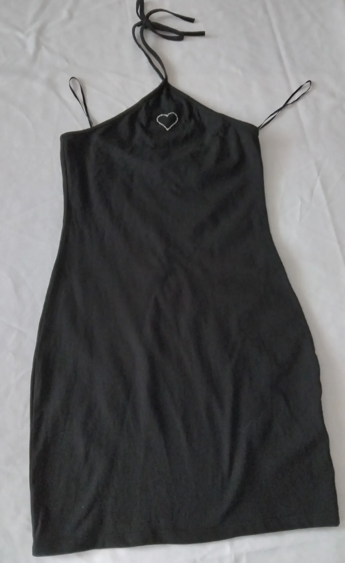 H&M Divided Black Halterneck Mini Dress with Rhinestone Heart - Size S