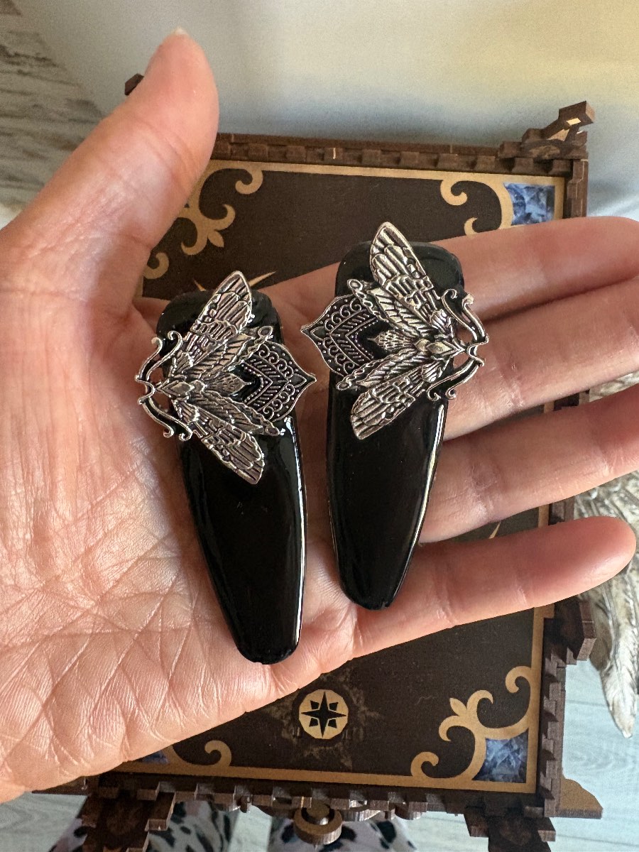 2 x gothic death moth hair clip slides