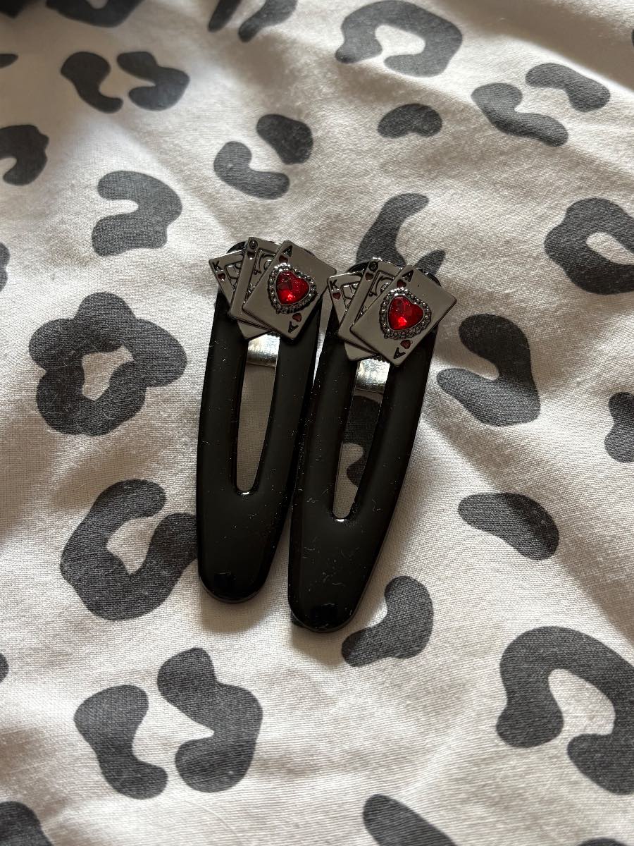 2 x rockabilly playing cards hair clip slides