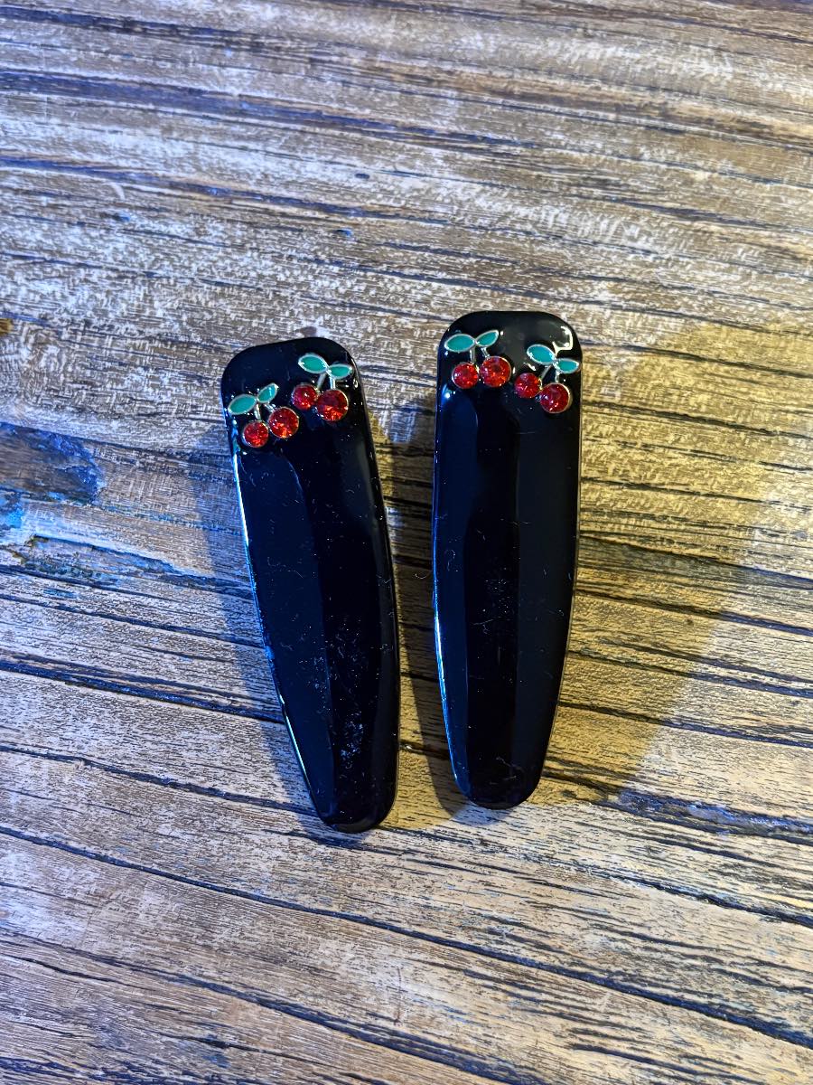 2 x rockabilly cherries hair clip slides