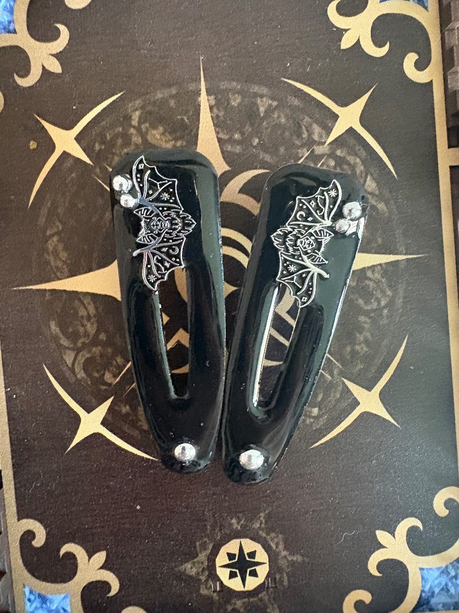 2 x gothic bat hair clip slides