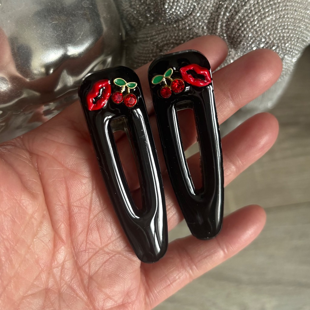 2 x Cherry lips rockabilly hair clip slides alt indie