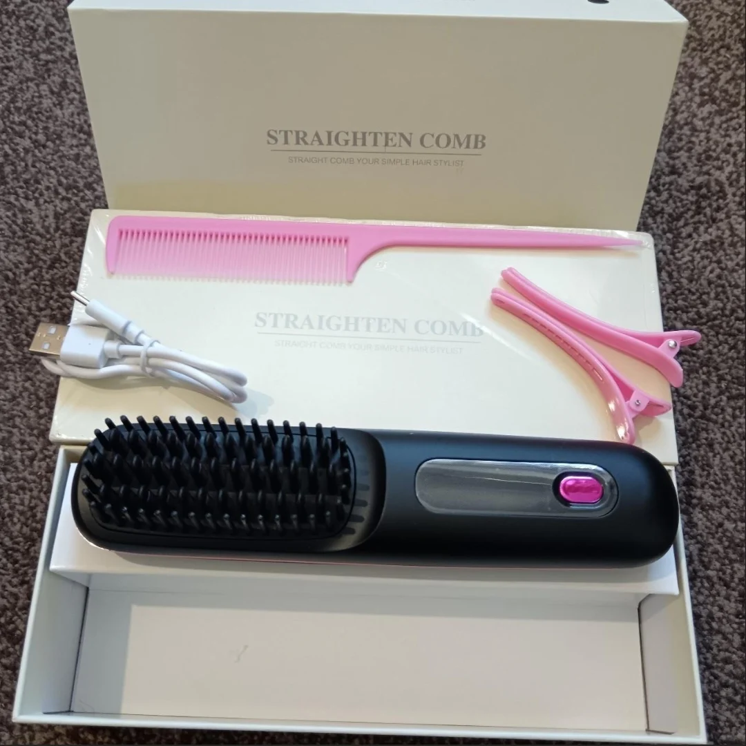 Cordless Hair Straightener Brush – USB Rechargeable + Full Kit