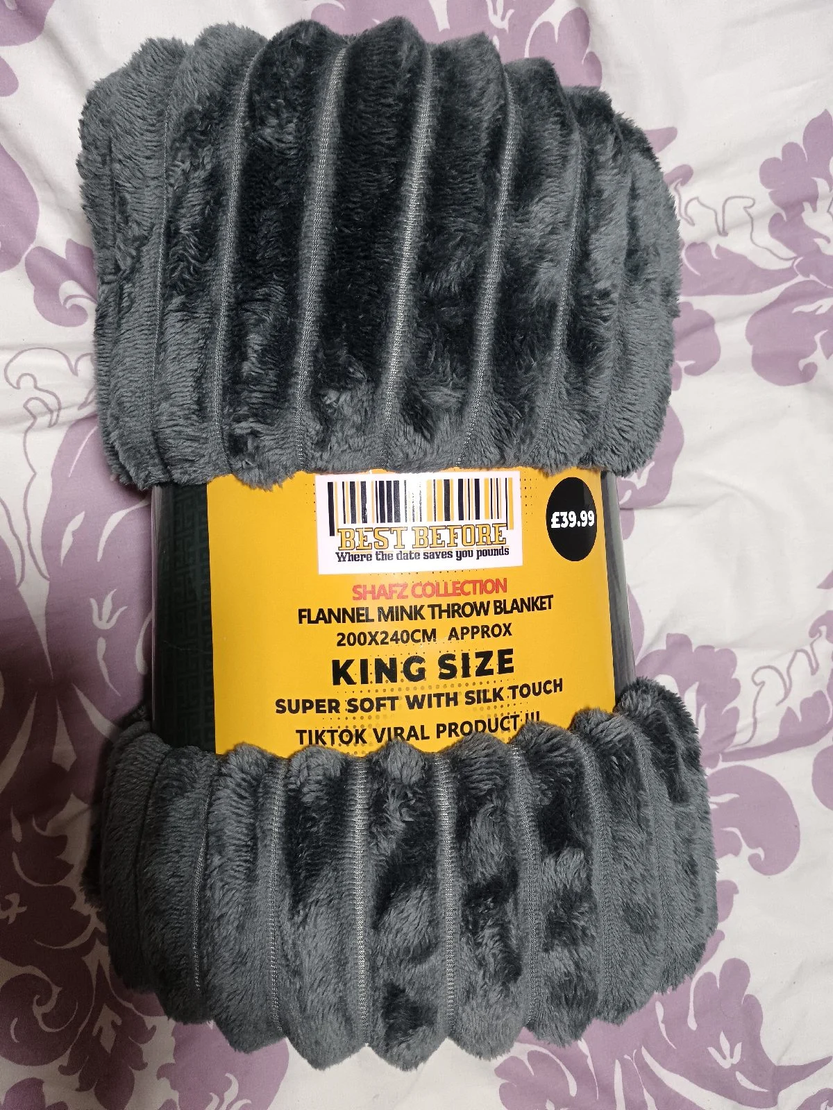 King Size 200x240cm Grey Blanket