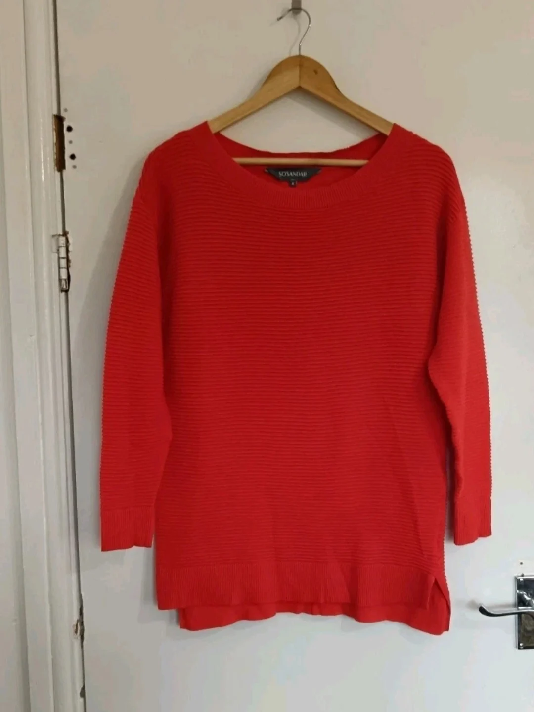 Sosandar Red Ribbed Knit Jumper – 3/4 Sleeves