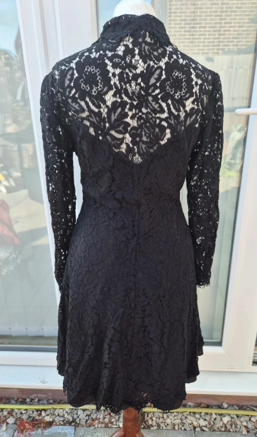 Whistles Black Lace Midi Shirt Dress  Size 8– Long Sleeve, Fit & Flare, Excellent Condition