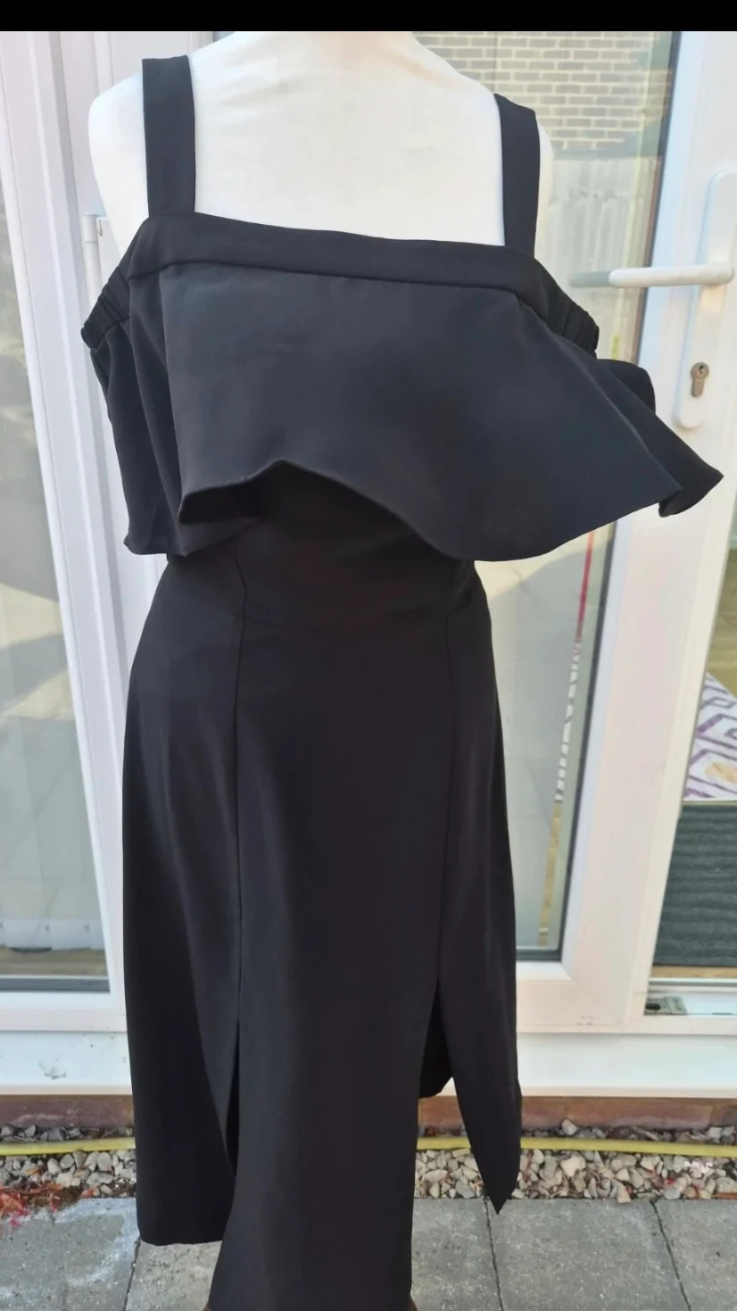Whistles Black Cold Shoulder Frill Midi Dress – UK 8, Excellent Condition