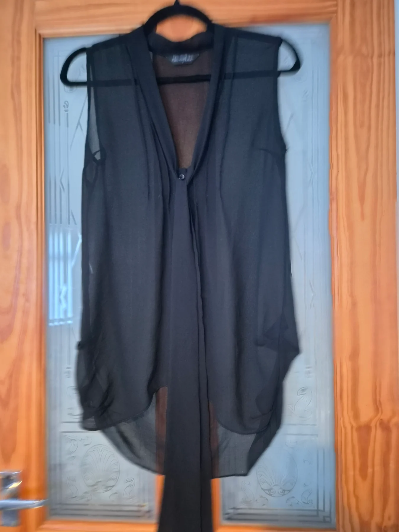 Miss Selfridge Black Chiffon Tie-Neck Sleeveless Top – Size 8