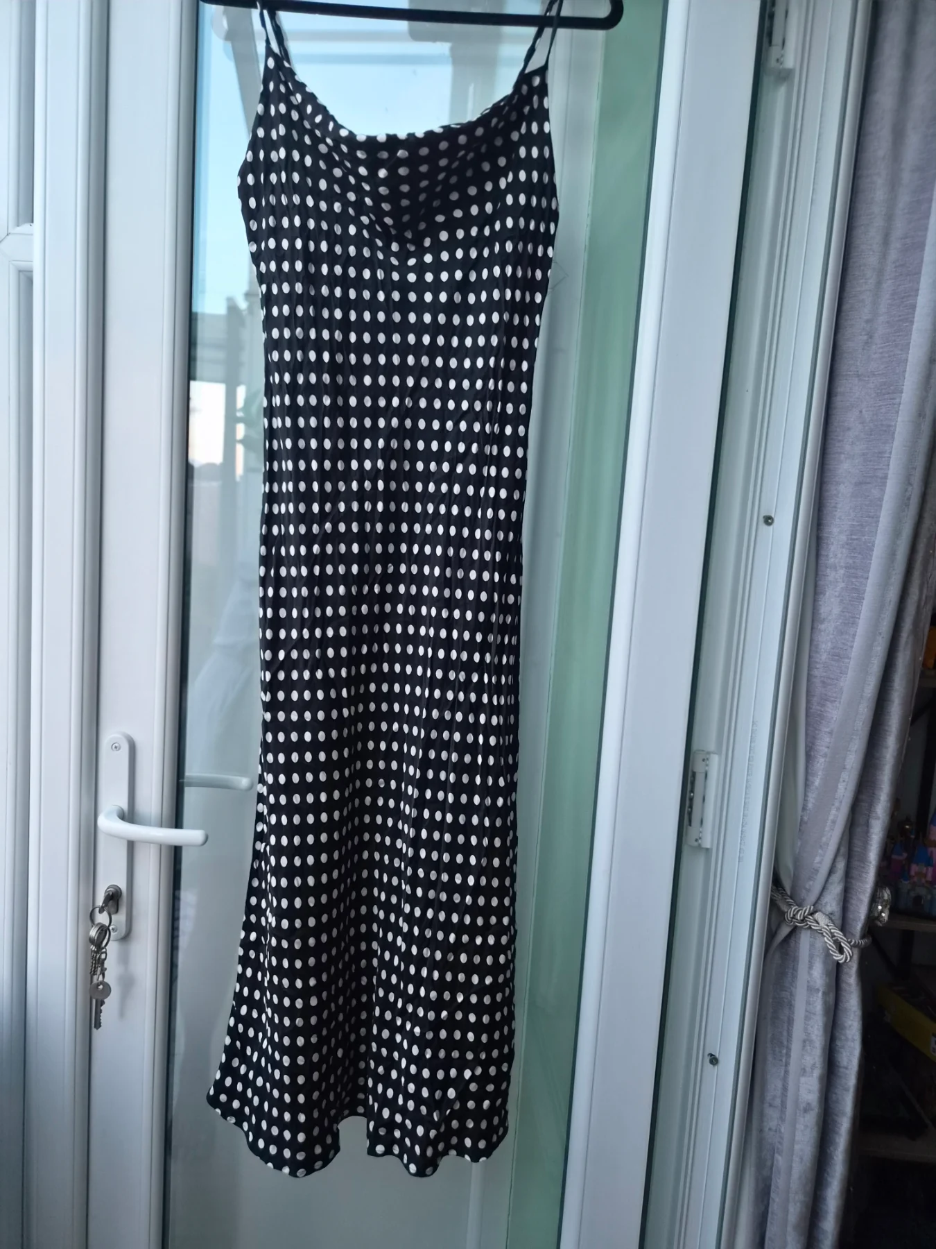Zara Black White Polka Dot Midi Slip Dress – Size L,   12/14
