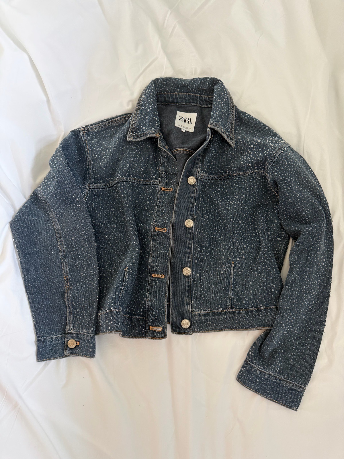 Zara women’s blue denium sparkly jacket size S