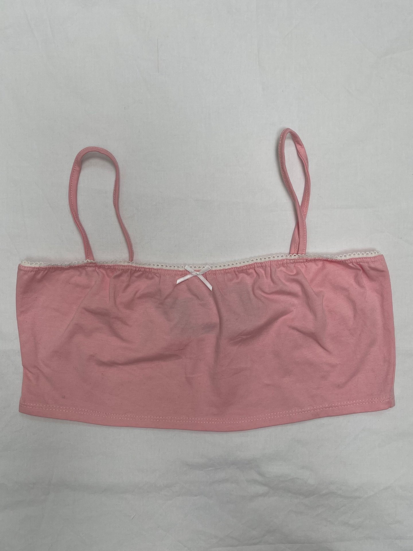 A Prettylittlething Pink Cropped Cami Top with Lace Trim – Size M Petite