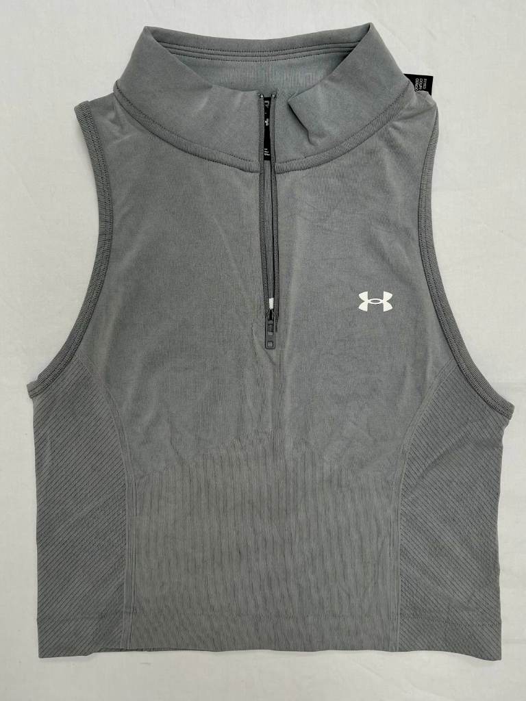 Under Armour Vanish Seamless Washed Sleeveless 1/4 Zip Crop Tank Top this Season BNWT