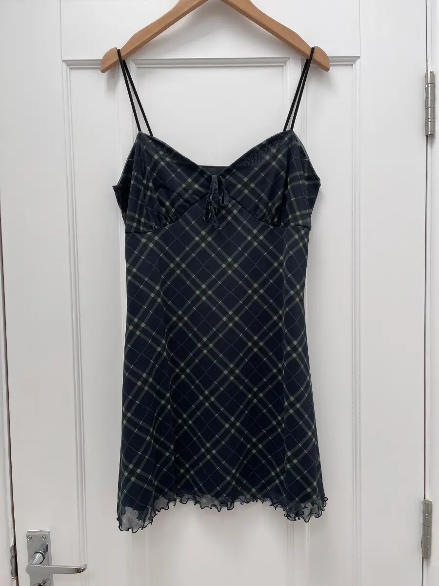 Urban Outfitters UO Elodie Green Check Mini Dress