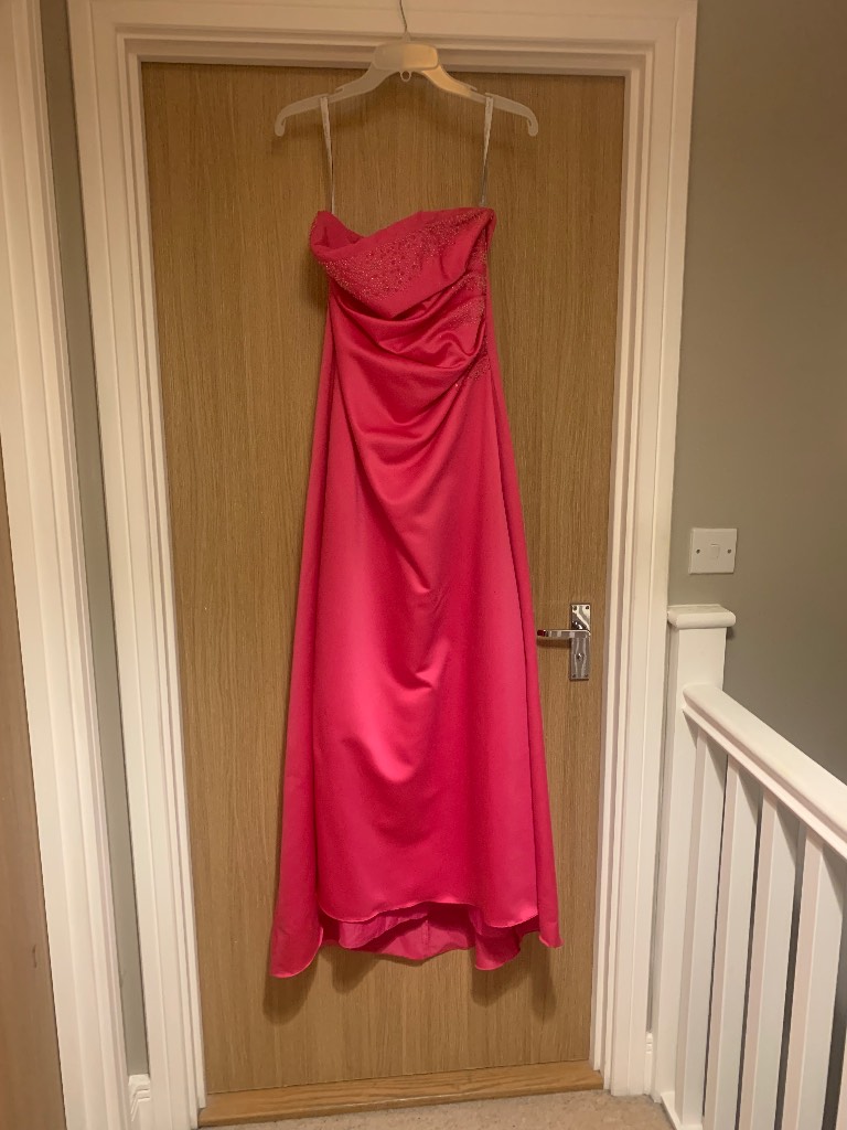 Alfred angelo prom bridesmaid dress fusia pink ruched embellished size 10-12