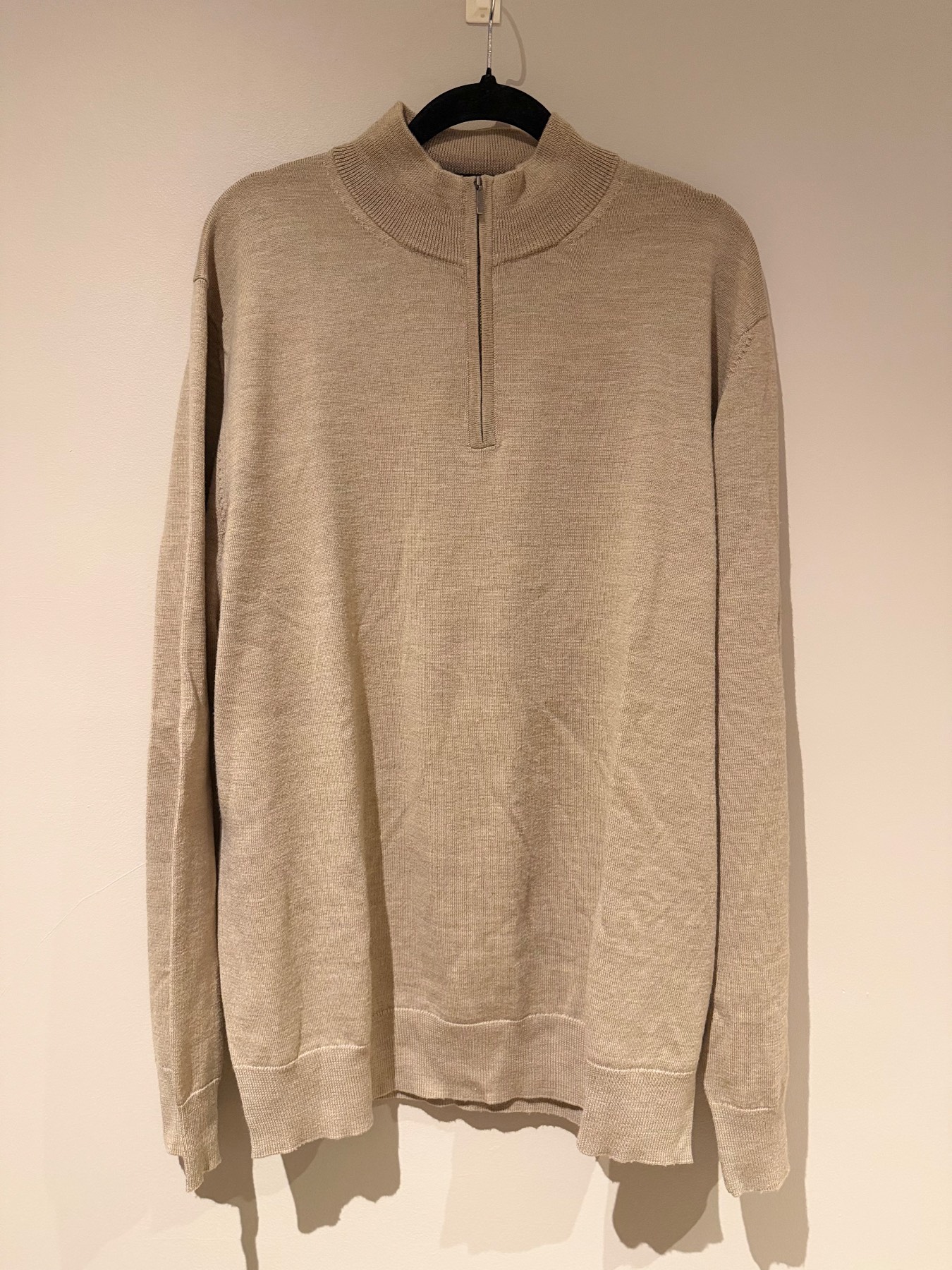 Charles Tyrwhitt Men’s Pure Merino Wool Quarter Zip Jumper – Beige/Oatmeal – Size Large