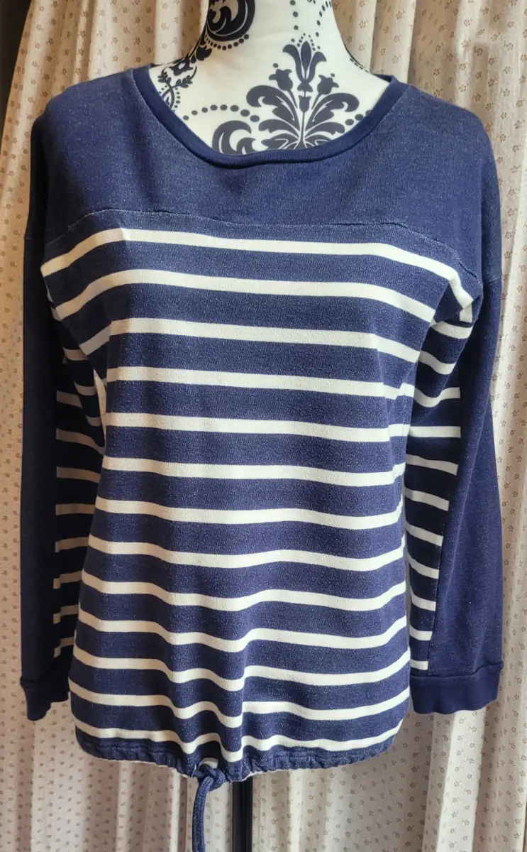 Next Blue & White Striped Long Sleeve Top Drawstring Hem Size 10
