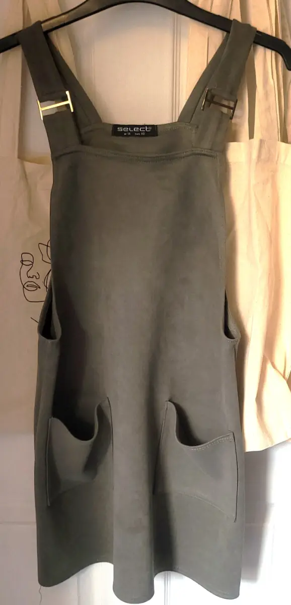 Select Olive/Grey Faux‑Suede Pinafore Dress – Size 14