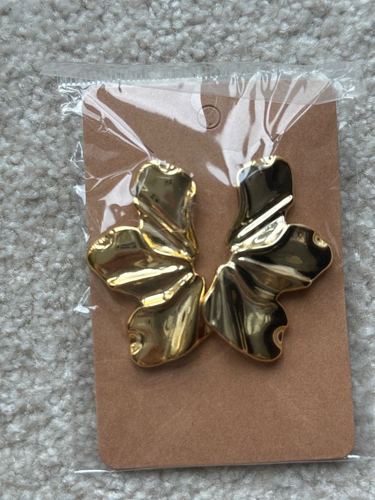 Golden Abstract Floral Petal Statement Earrings