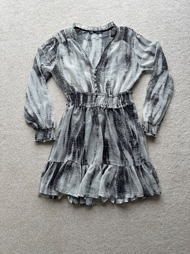 Zara Grey Snakeskin Print Chiffon Mini Dress Size S