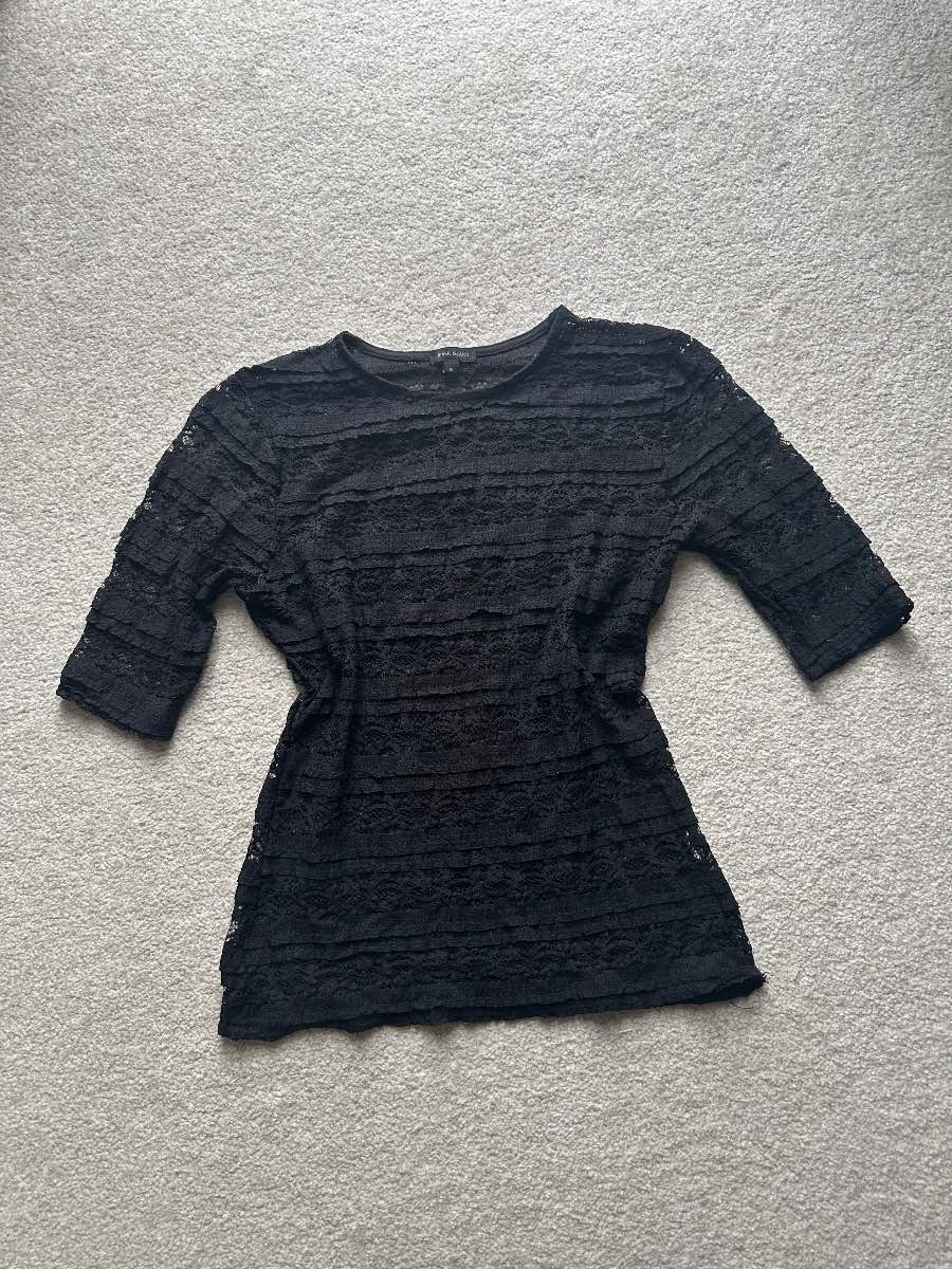 River Island Black Sheer Textured Lace Top – 3/4 Sleeves