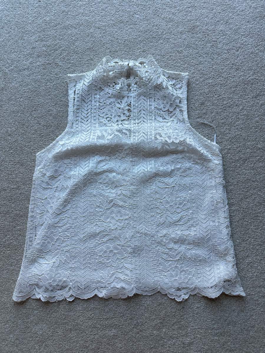 Lipsy London White Sleeveless High-Neck Lace Blouse Top Size 14
