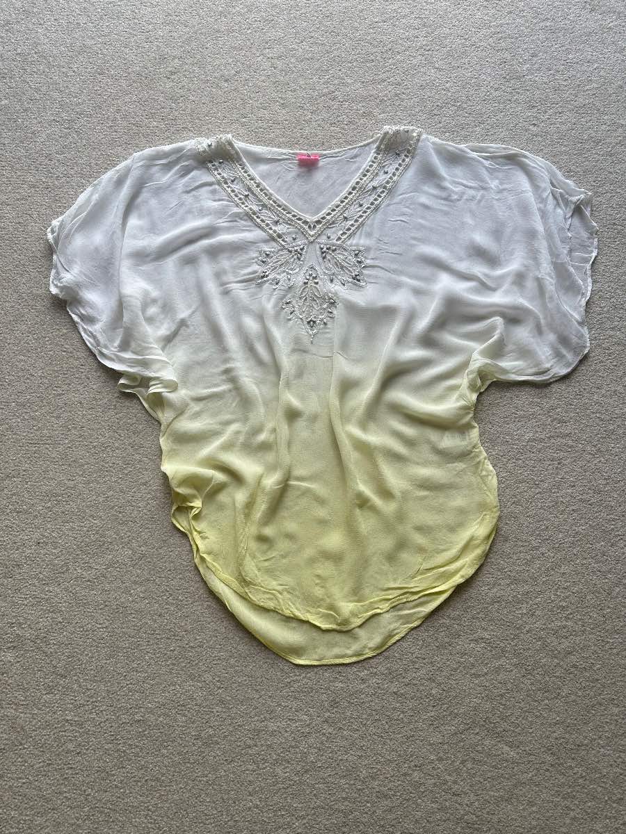 River Island Women's White & Yellow Ombre Embellished Kaftan Top / Cover-Up size S