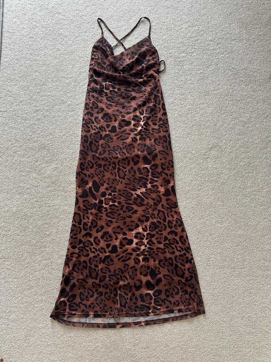 SHEIN Leopard Print Cowl Neck Maxi Dress Size M  - Open Tie Back