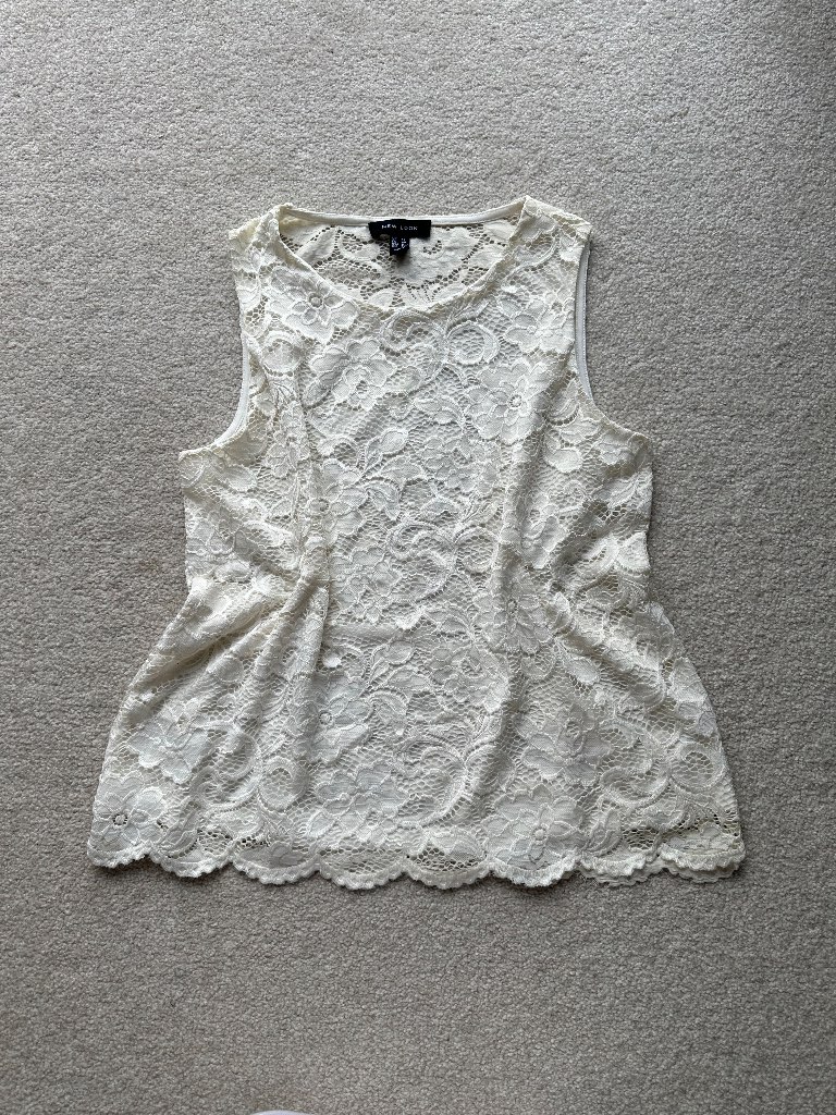 New Look Cream Floral Lace Sleeveless Top Size 12