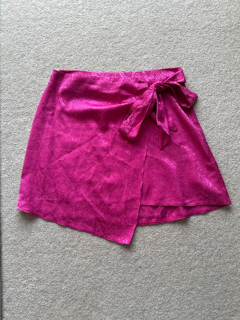 Miss Selfridge Petites Hot Pink Satin Wrap Mini Skirt  UK 8