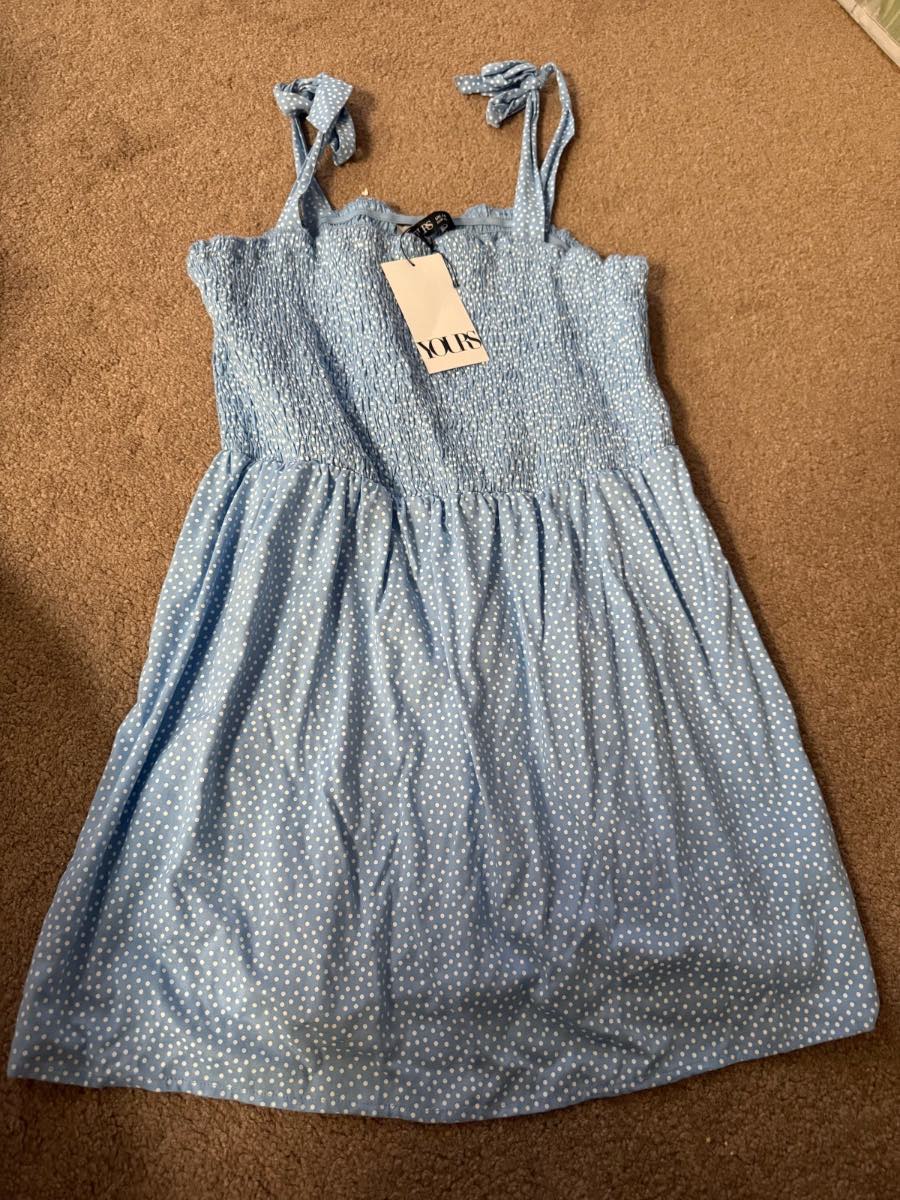 Curve Blue Spot Shirred Tie Sleeve Cami Top - Size 14