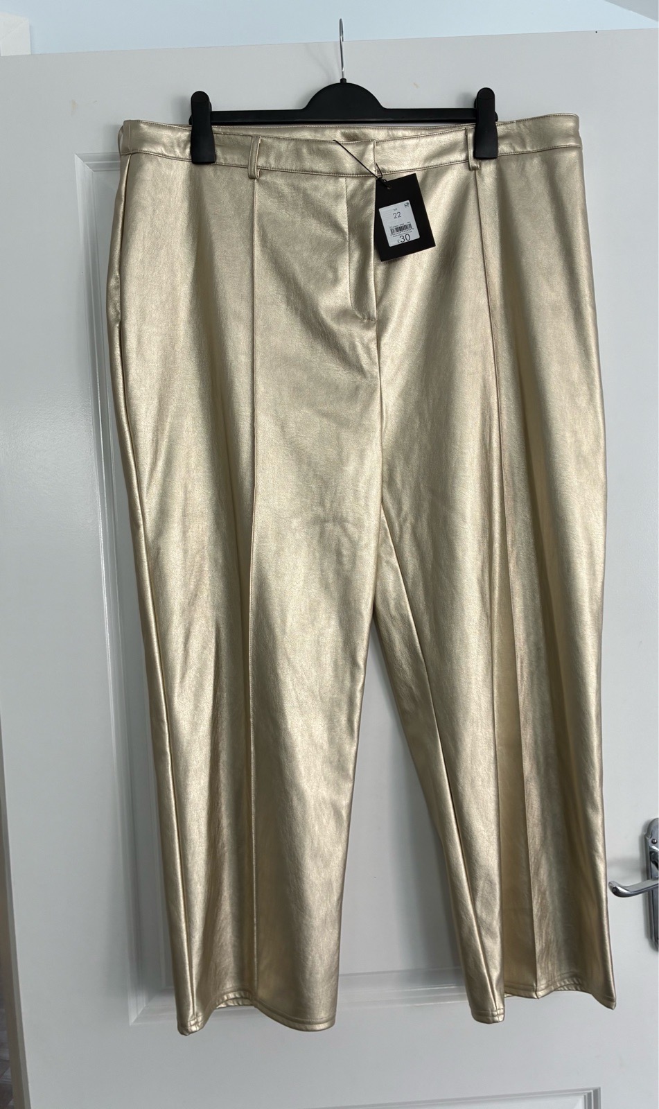Little Mistress Metallic Gold Faux Leather Trousers Party Holiday Size 22