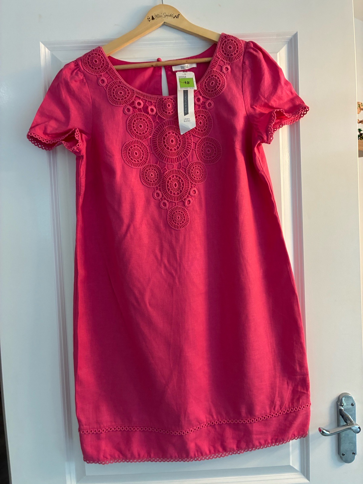 Marks & Spencer Pink Linen Holiday Embroidered Dress Size 12