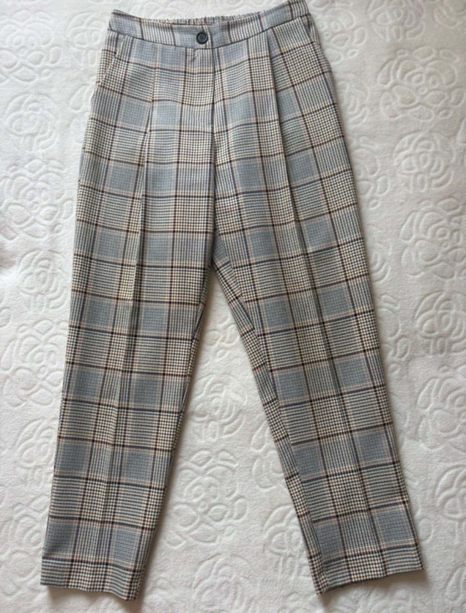 New Look check smart trousers tapered pants size UK 8 crease resistant