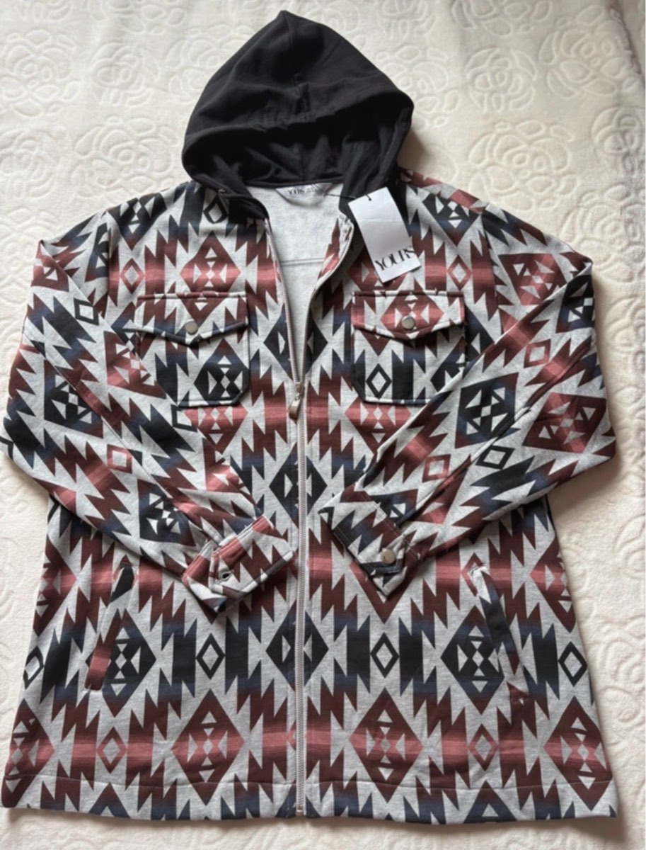 Yours Clothing aztec geometric print zip up hoodie shacket plus size UK 18