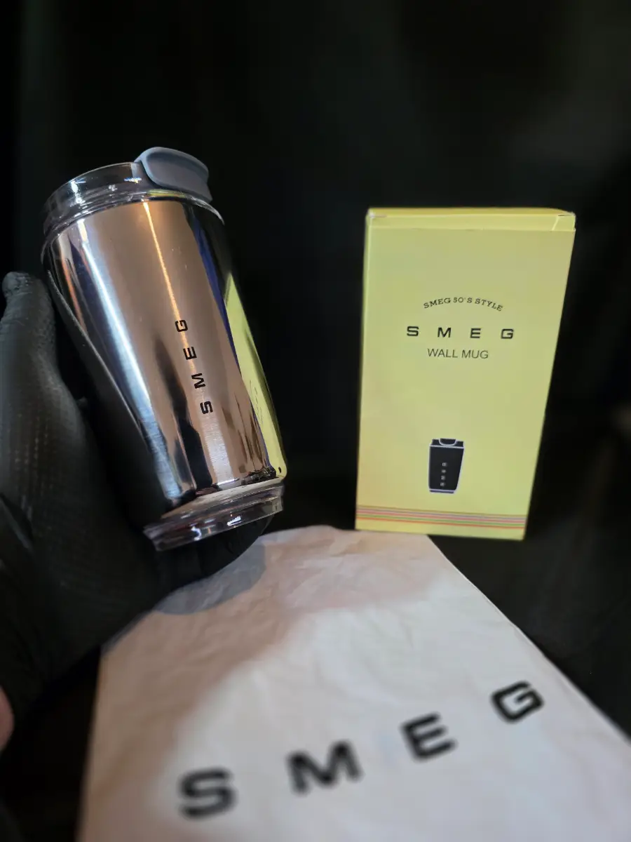 SMEG 240ml Travel Mug Hot & Cold Drinks Cup - Silver - 1