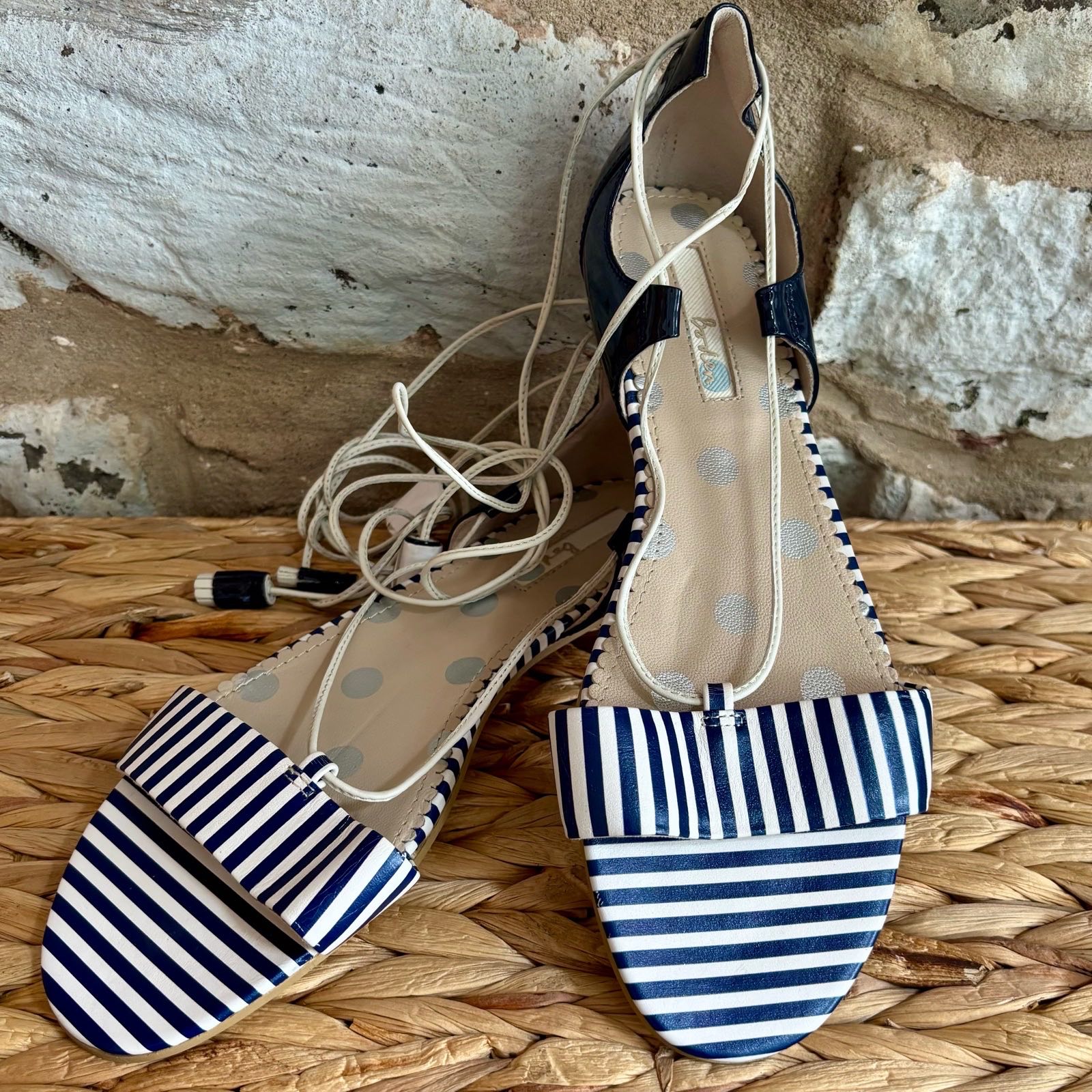 Boden Navy & White Stripe Lace-Up Sandals EU 40 UK 6.5 NWOT Coastal Nautical Summer