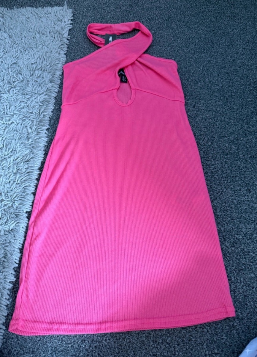 Pink ribbed dress uk 12 new