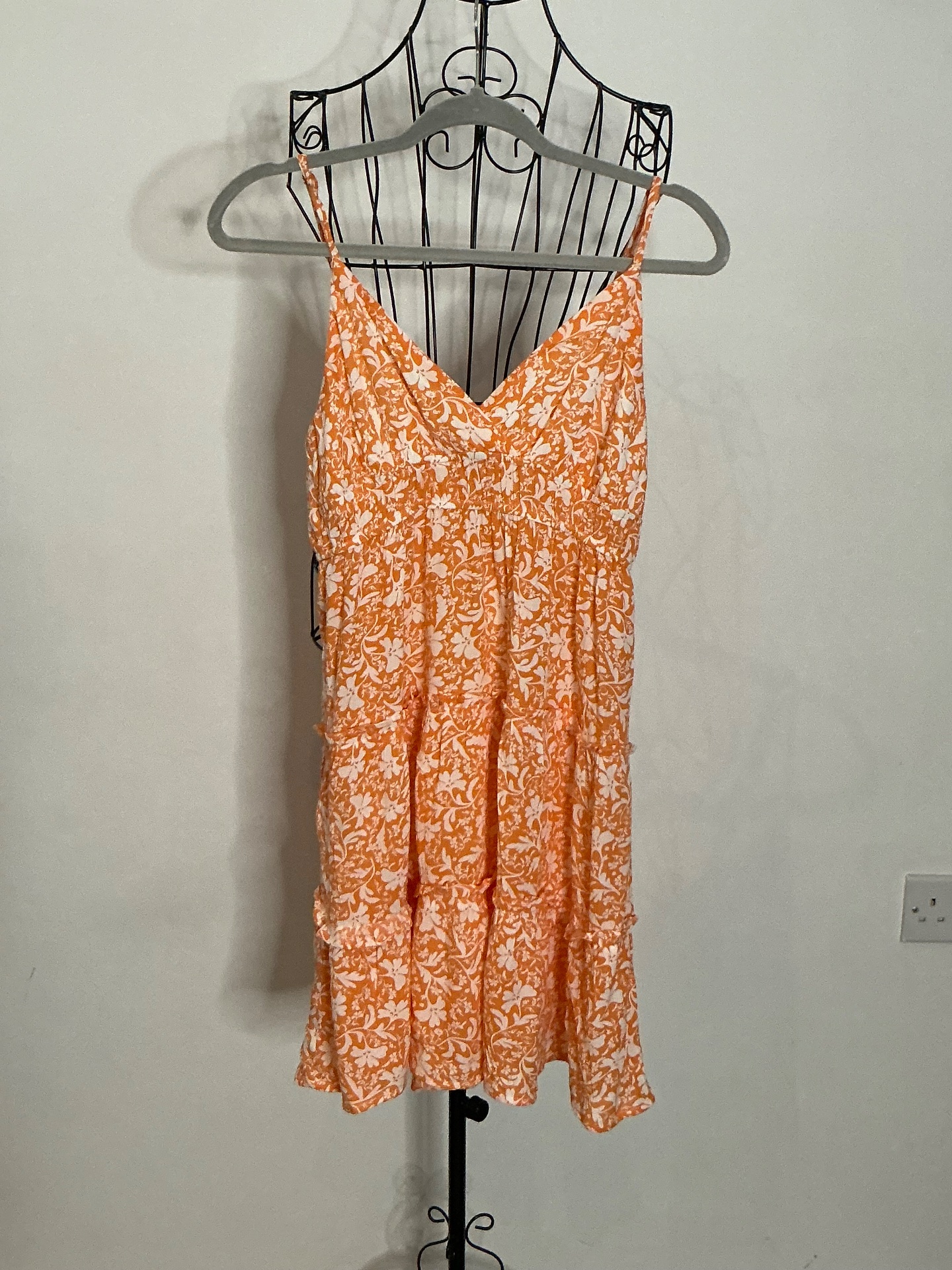 Pimkie Orange Floral Strappy Sundress Size M Summer Holiday Dress Vgc