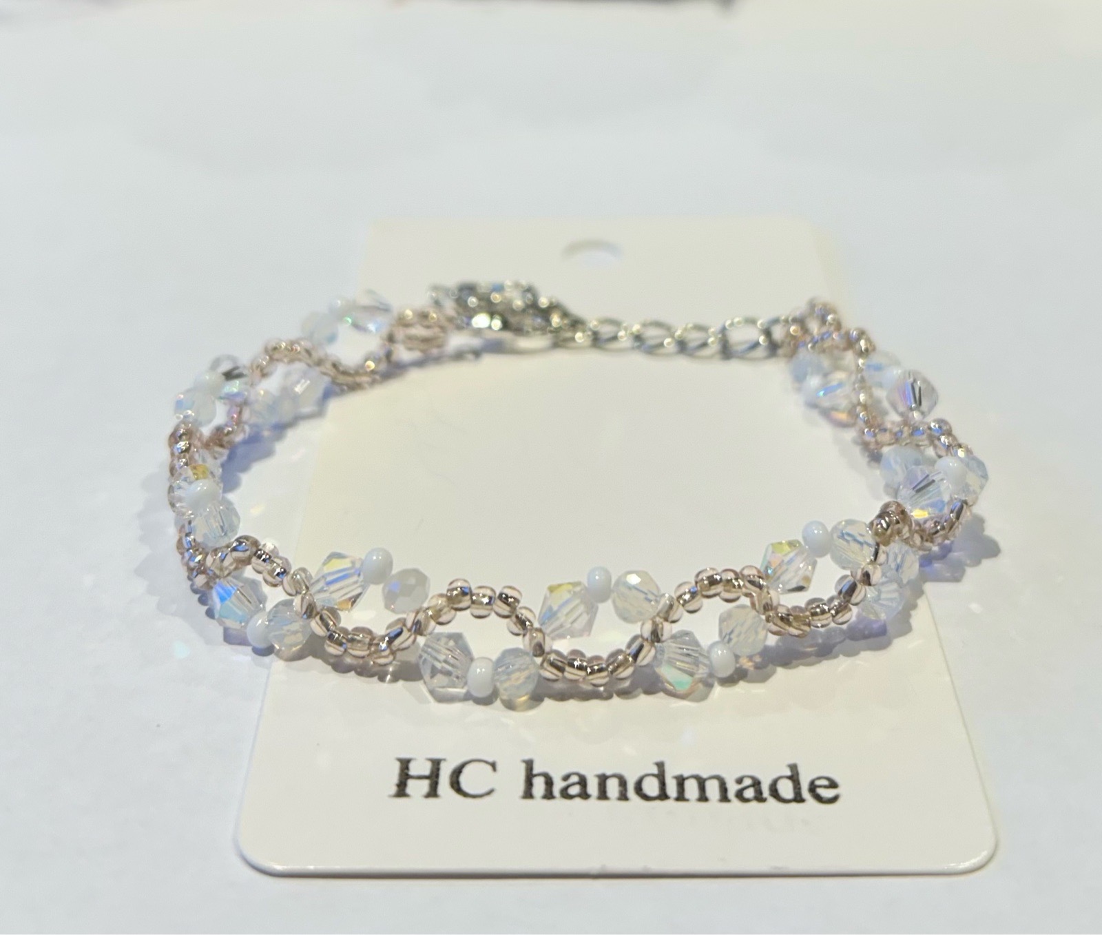 Handmade Clear Crystal Glass Beads Bracelet